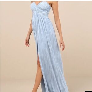 Lulu's Strapless Light Blue Pleated Dress